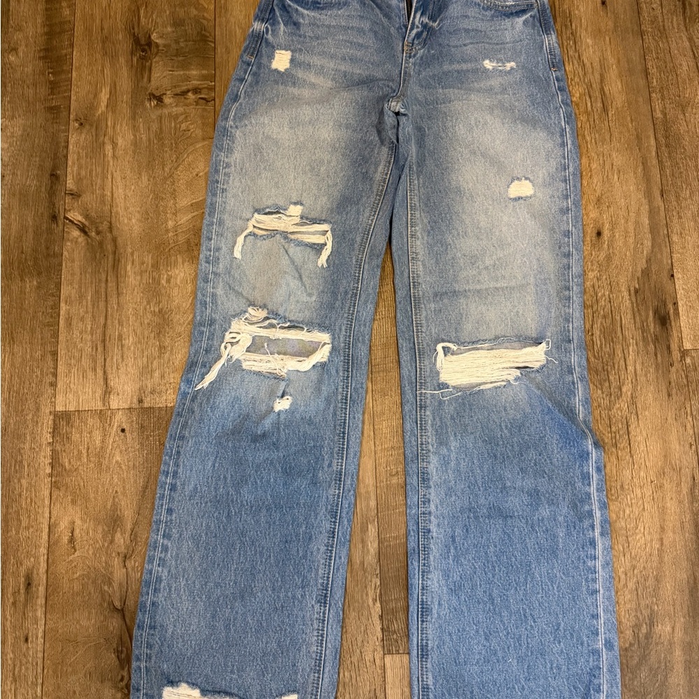 Flying Monkey Light Blue Distressed Flare Jeans